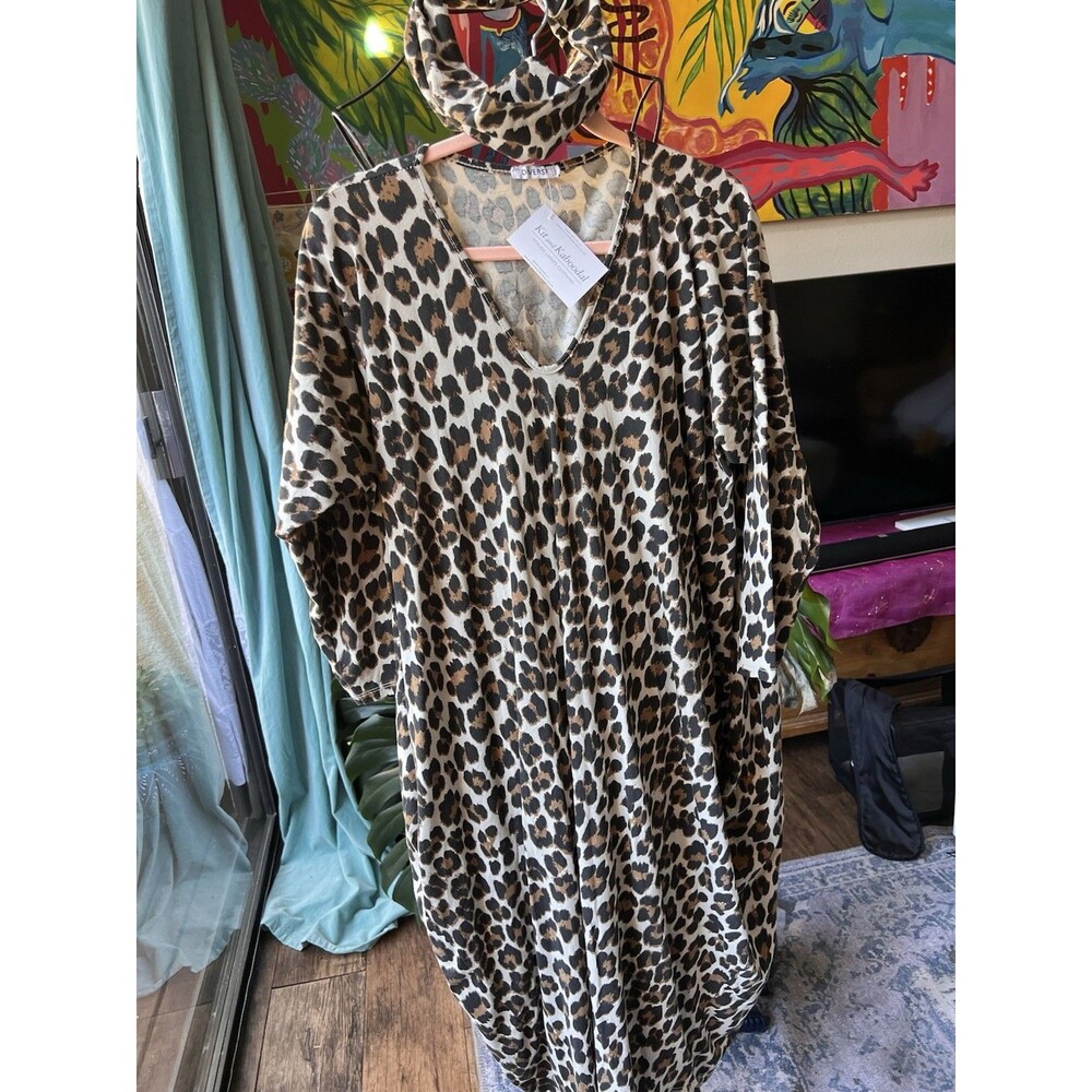 Diverse Italia Animal Print Cheetah Dress 100% Cotton Matching Headband M-XXXL